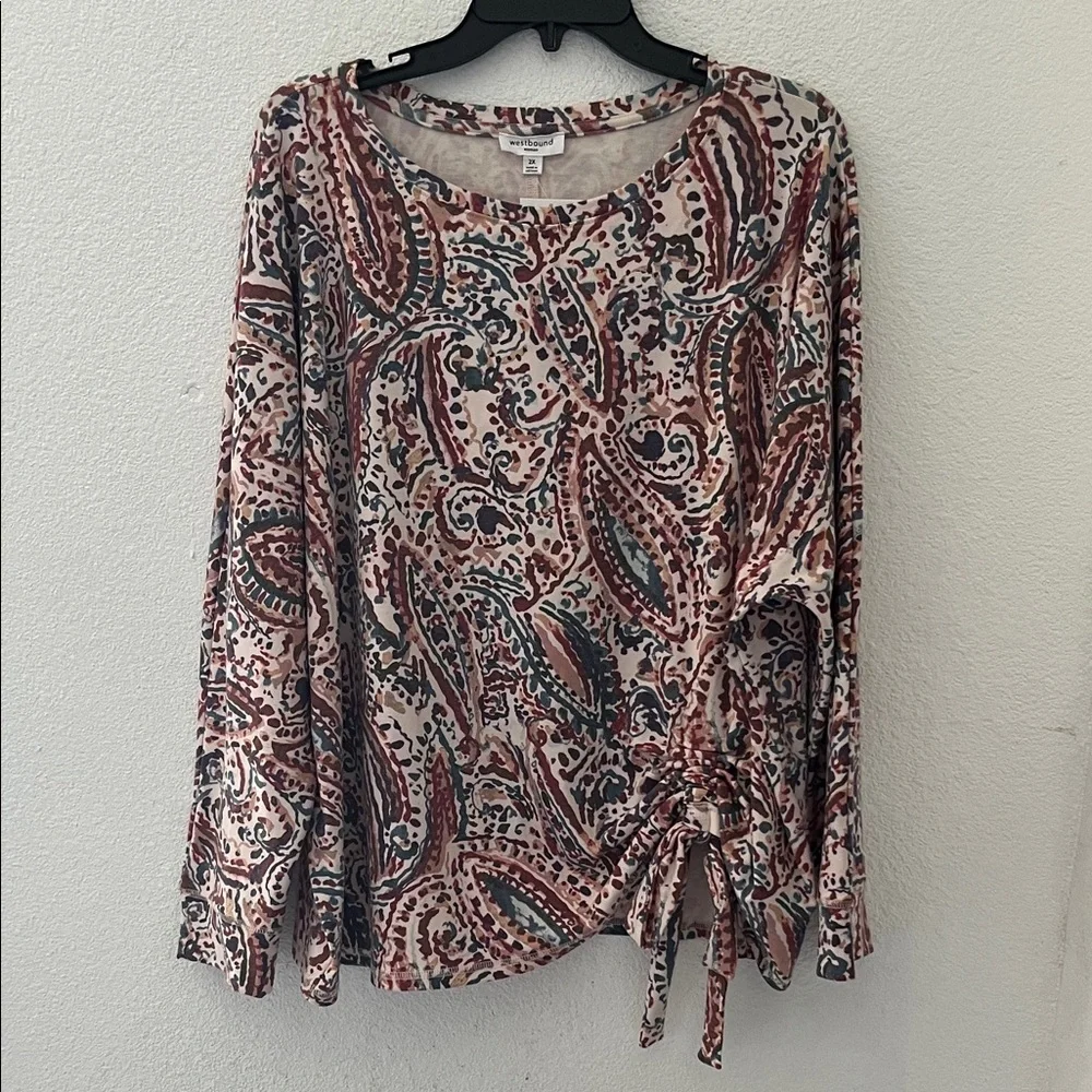 Westbound Multicolor Paisley Long Sleeve Top - Picture 1 of 11